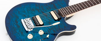 Music Man Axis Super Sport HH Trem - Balboa Blue Quilt - Rosewood Matching Headstock - No Pickguard Фото 6