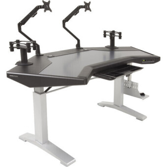 Argosy Halo-G-E-XC-B-T-S Halo GE Ultimate,w/160 Spkr Mnts, Acc Drawer,2)D8 Monitor Arms,CPU Shelf,Black Top&Silver Legs