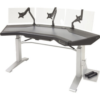 Argosy Halo-G-E-XM-B-T-S Halo GE, Height Adj Desk, Acc Drawer, 3) D8 Monitor Arms, CPU Shelf, Black Top&Silver Legs Argosy Halo-G-E-XM-B-T-S Halo GE, Height Adj Desk, Acc Drawer, 3) D8 Monitor Arms, CPU Shelf, Black Top&Silver Legs Фото 5