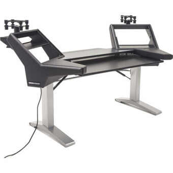 Argosy Halo-K-E2-L-B-T-S Halo Keyboard Height Adj Plus, 2 Rack Shelves, Pair 160 Speaker Platforms,w/Black top, Silver Legs