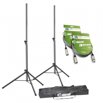 Adam Hall Stands SPS 023 SET 3 - Set of 2 Speaker Stands with Bag and 2 XLR Cables